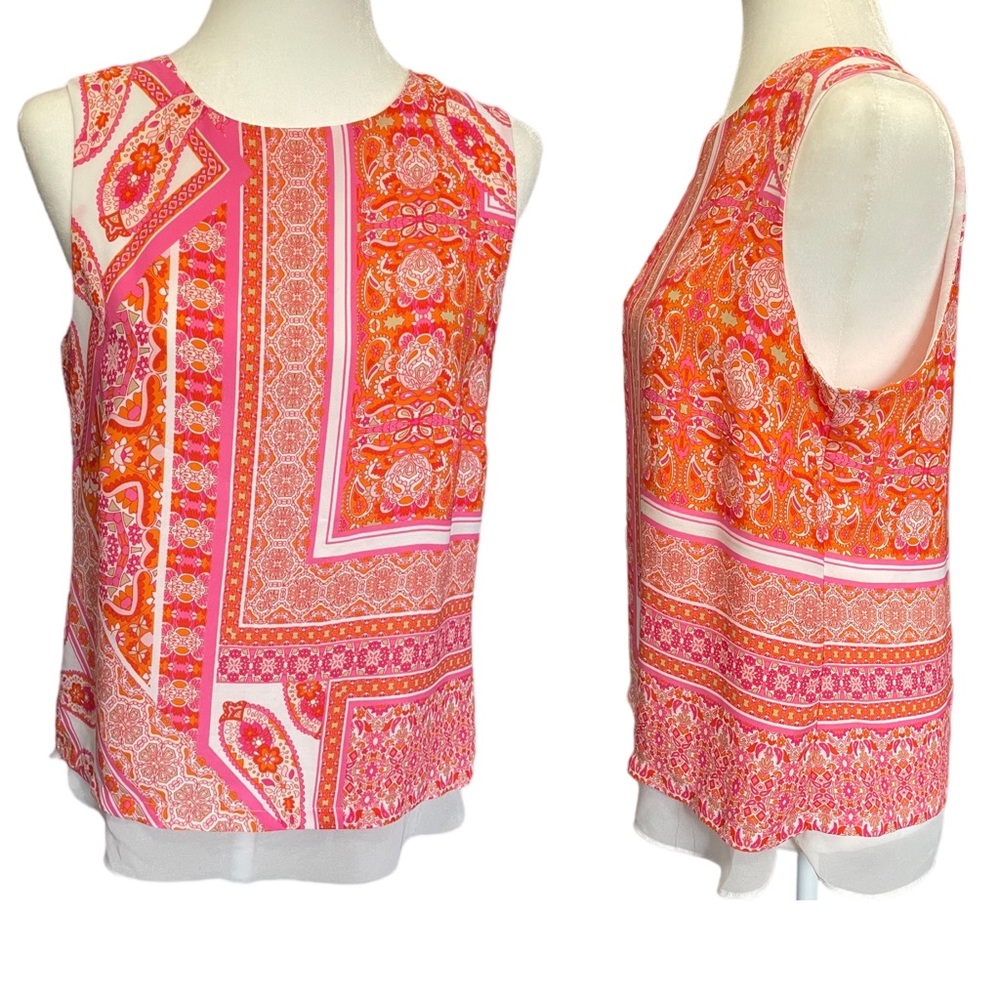 Rose + Olive Paisley Floral Sheer Layered Top, Crew Neck, Sleeveless